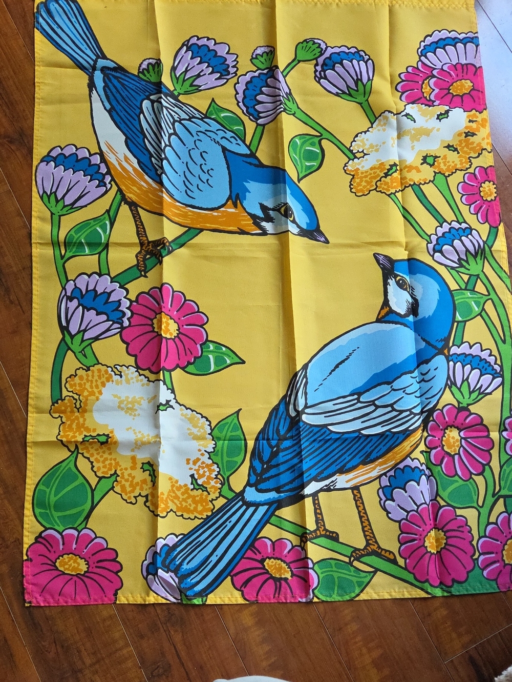 Blue Bird Print Flag Yellow Background